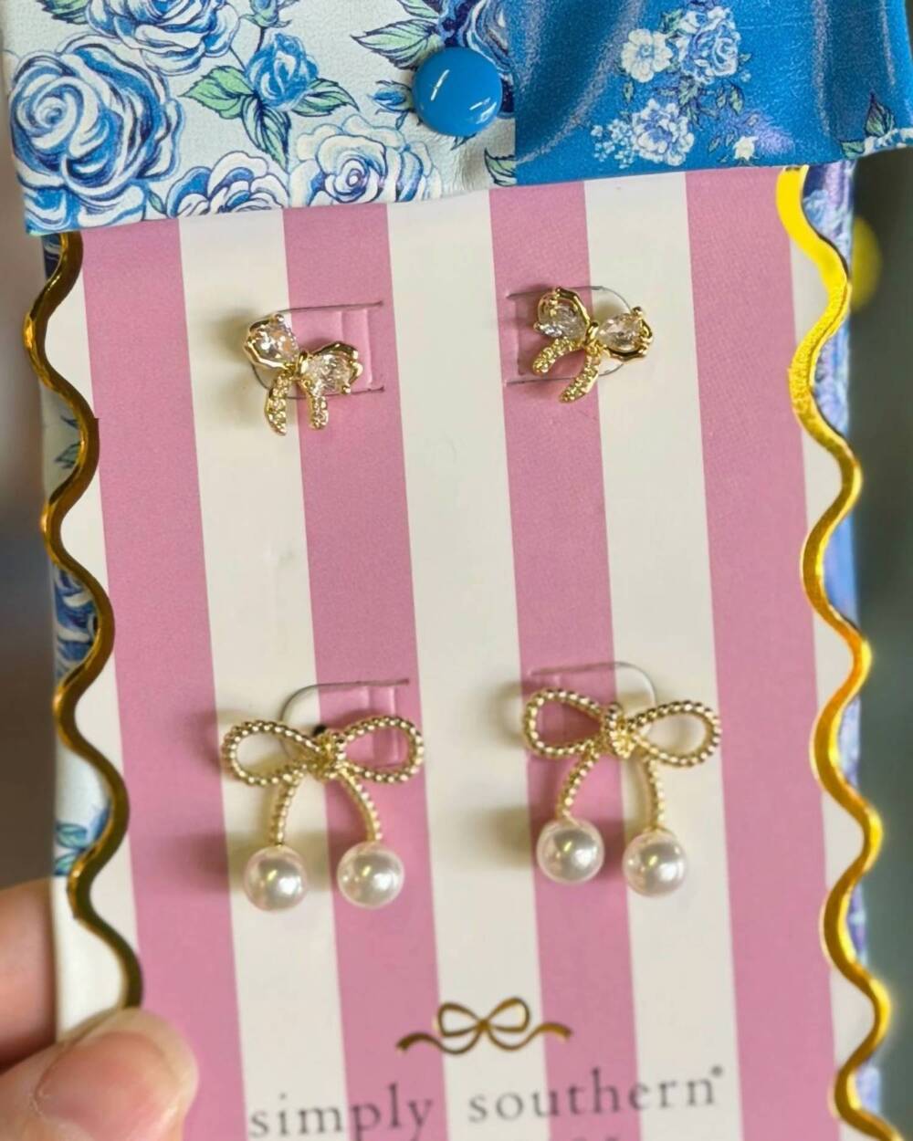 NEW SIMPLY SOUTHERN women's cherry pearl earring set in gold
